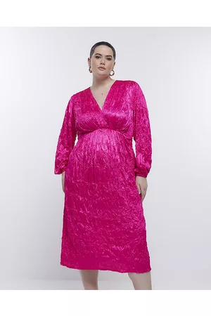 River Island Womens Plus Long Sleeve Wrap Midi Dress