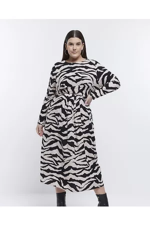 River Island Women Casual Dresses - Womens Plus Beige Animal Print Swing Midi Dress