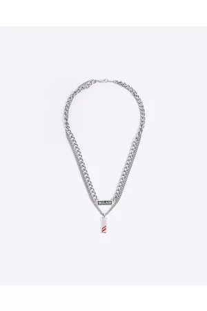 River Island Mens Silver Colour Milan Multirow Necklace