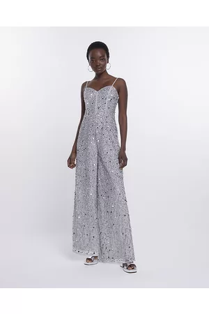 River Island Womens Silver Embellished Sequin Jumpsuit