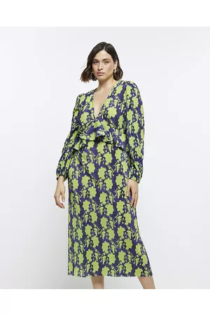 River Island Women Long Sleeve Dresses - Womens Plus Long Sleeve Plisse Midi Dress
