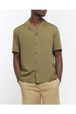 River Island Men Short sleeved Shirts - Mens Regular Fit Revere Short Sleeve Shirt