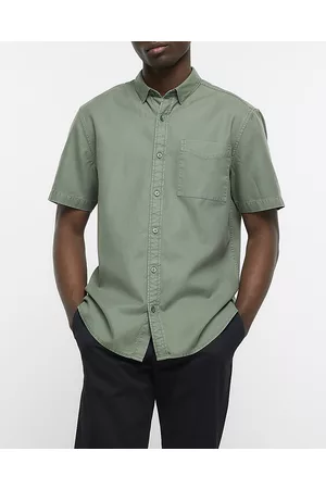 River Island Men Short sleeved Shirts - Mens Regular Fit Short Sleeve Lyocell Shirt