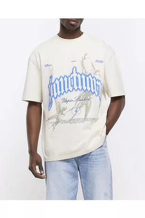 River Island Men Oversized Graphic T-Shirts - Mens Washed Oversized Fit Graphic T-Shirt