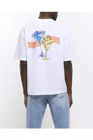 River Island Men Oversized Graphic T-Shirts - Mens Oversized Fit Cocktail Graphic T-Shirt