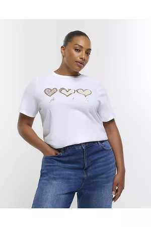 River Island Women T-Shirts - Womens Plus Heart Print T-Shirt