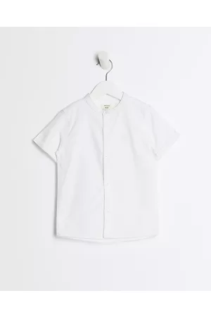 River Island Boys Shirts - Mini Boys White Grandad Collar Oxford Shirt