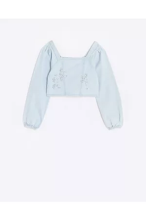 River Island Girls Blouses - Girls Embellished Denim Corset Blouse