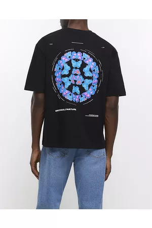 River Island Men T-Shirts - Mens Regular Fit Neon Butterfly T-Shirt