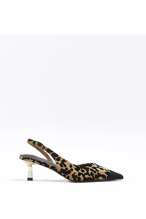 River Island Women Heeled Pumps - Womens Leopard Print Kitten Heel Court Shoes