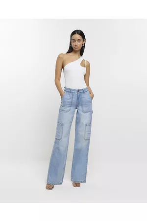 River Island Women Wide Leg Jeans - Womens High Waist Wide Leg Cargo Jeans