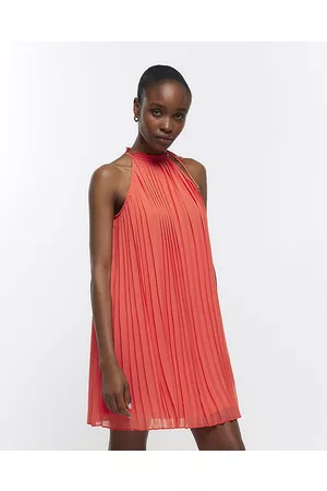 River Island Women Graduation Dresses - Womens Coral Plisse Shift Mini Dress