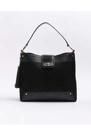 River Island embossed monogram crossbody bag in black