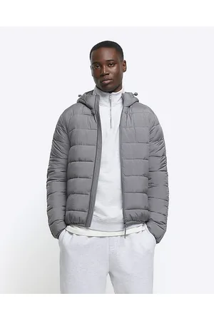 River Island Big & Tall quilted bomber jacket in gray