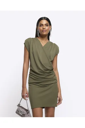 Brown drape wrap bodycon mini dress