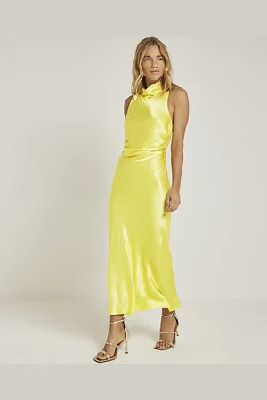 Jantzen halter tie neck dress yellow & white size s, m, l