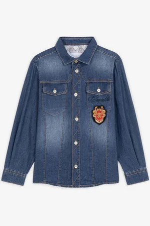 Roberto Cavalli Rc Monogram Crest-appliqu?? Denim Shirt - Male Boys (4-16y) 04a