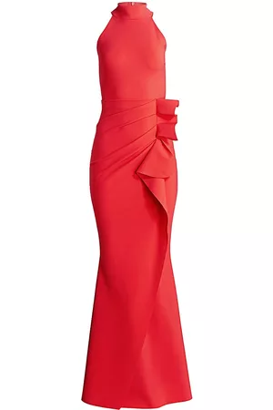 CHIARA BONI Women's Halter Ruffle Gown - Geranium - Size 16