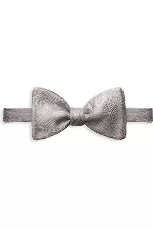 Eton Men Bow Ties - Men's Paisley Silk Pre-Tied Bow Tie - Grey - Grey