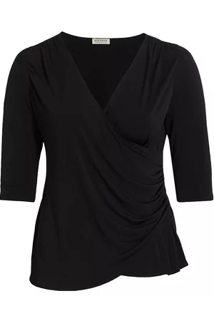 Kiyonna Women Wrap Tops - Women's Femme Fatale Faux Wrap Top - Black Noir - Size 30 - Black Noir - Size 30