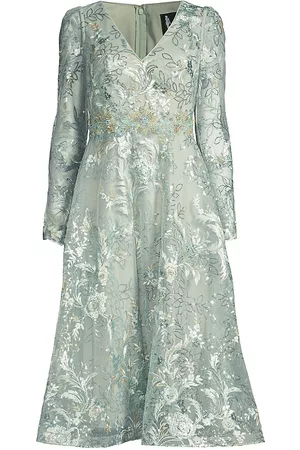 Mac Duggal Women Printed & Patterned Dresses - Women's Jacquard Floral Tea Dress - Sterling - Size 0 - Sterling - Size 0