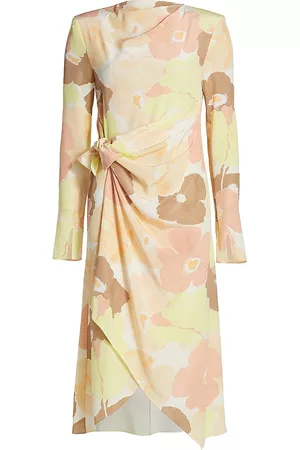 ST. JOHN Women Printed & Patterned Dresses - Women's Watercolor Floral Dress - Soft Pink Multi - Size 12 - Soft Pink Multi - Size 12