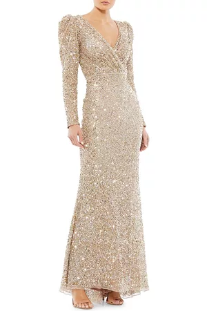 Mac Duggal Women Evening dresses - Women's Sequined Sheath Gown - Shimmering Gold - Size 14