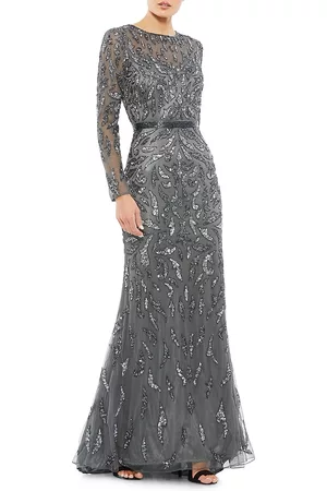 Mac Duggal Women's Illusion Sequin Gown - Charcoal - Size 18