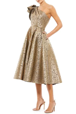 Mac Duggal Women Asymmetrical Dresses - Asymmetric Metallic Tea-Length Dress