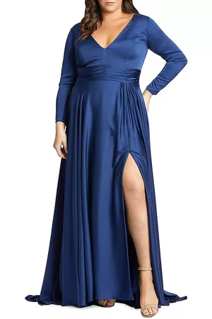 Mac Duggal Women Evening dresses - Satin V-Neck Slit Gown