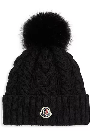 Moncler Women Beanies - Women's Faux Fur Pom-Pom Beanie - Black - Black