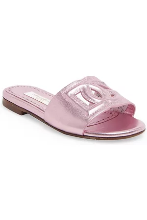 DOLCE & GABBANA Girls Sandals - Girl's Metallic Leather Slide Sandals