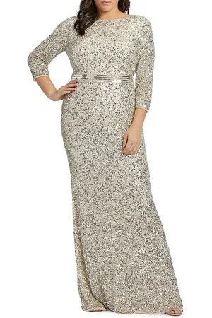 Mac Duggal Women Evening Dresses & Gowns - Women's Plus Size Sequined Column Gown - Silver - Size 16 - Silver - Size 16