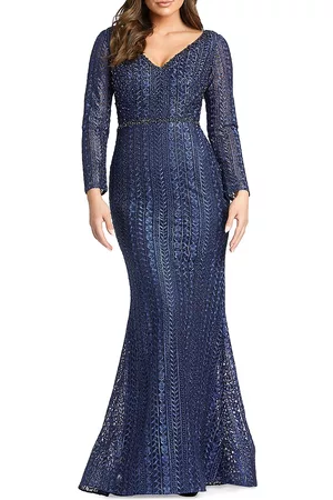 Mac Duggal Embroidered Beaded V-Neck Gown
