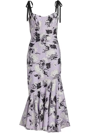 Ml Monique Lhuillier Women Printed & Patterned Dresses - Women's Floral Jacquard Midi Dress - Lavender - Size 4 - Lavender - Size 4