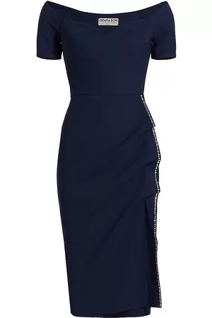 CHIARA BONI Women's Sultana Ruffle Bodycon Midi Dress - Blue Notte - Size 2 - Blue Notte - Size 2