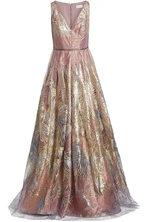 Rene Ruiz Collection Feather Jacquard Fit-&-Flare Gown