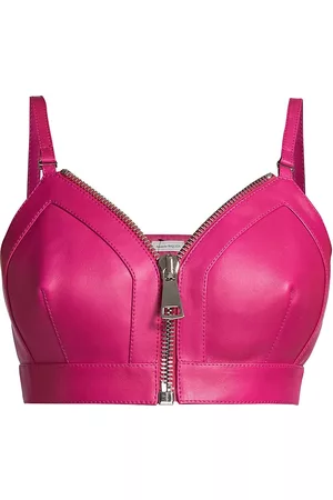 Alexander McQueen Women Crop Tops - Women's Zip Lamb Leather Crop Top - Bobby Pink - Size 6 - Bobby Pink - Size 6