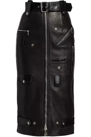 Alexander McQueen Women Pencil Skirts - Women's Belted Lamb Leather Pencil Skirt - Black - Size 8 - Black - Size 8