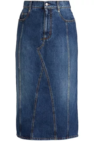 Alexander McQueen Women Pencil Denim Skirts - Women's Knee-Length Denim Pencil Skirt - Medium Wash - Size 8 - Medium Wash - Size 8