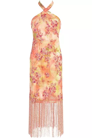 THEIA Brigitte Beaded Floral & Fringe Dress