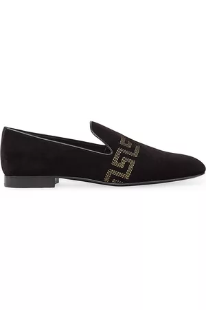 VERSACE Men's Embroidered Velvet Loafers - Black Gold - Size 6