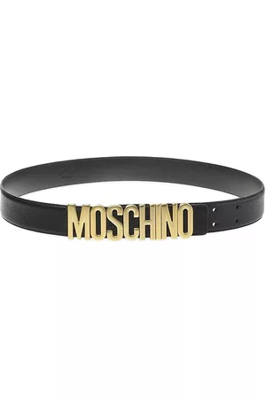 Moschino Men Belts - Men's Golden Logo Leather Belt - Black - Size 32 - Black - Size 32