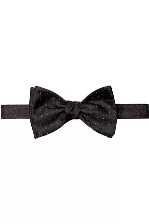 Eton Men Bow Ties - Men's Pin Dot Silk Wedding Ready-Tied Bow Tie - Black - Black