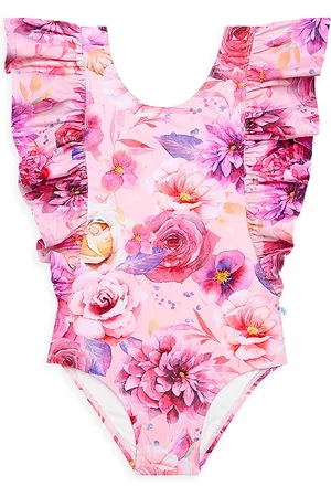Posh Peanut Little Girl's & Girl's Floral Ruffled One-Piece Swimsuit