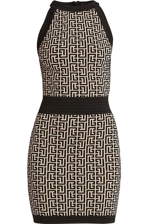 Balmain Sleeveless Monogram-Knit Minidress