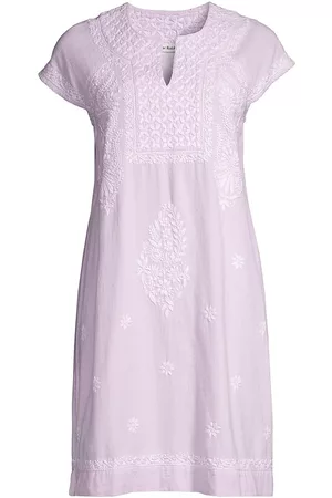 Roller Rabbit Women Shift Dresses - Women's Faith Embroidered Cotton Shift Dress - Lavender White - Size XS - Lavender White - Size XS