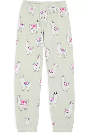 Chaser Little Girl's Llama Print Joggers - Light Green - Size 2