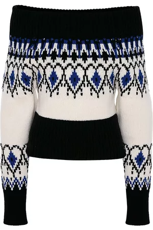 Alexander McQueen Intarsia-Knit Off-The-Shoulder Sweater
