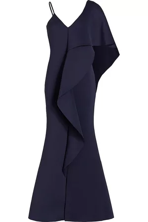 Badgley Mischka Asymmetrical Neoprene Ruffle Gown